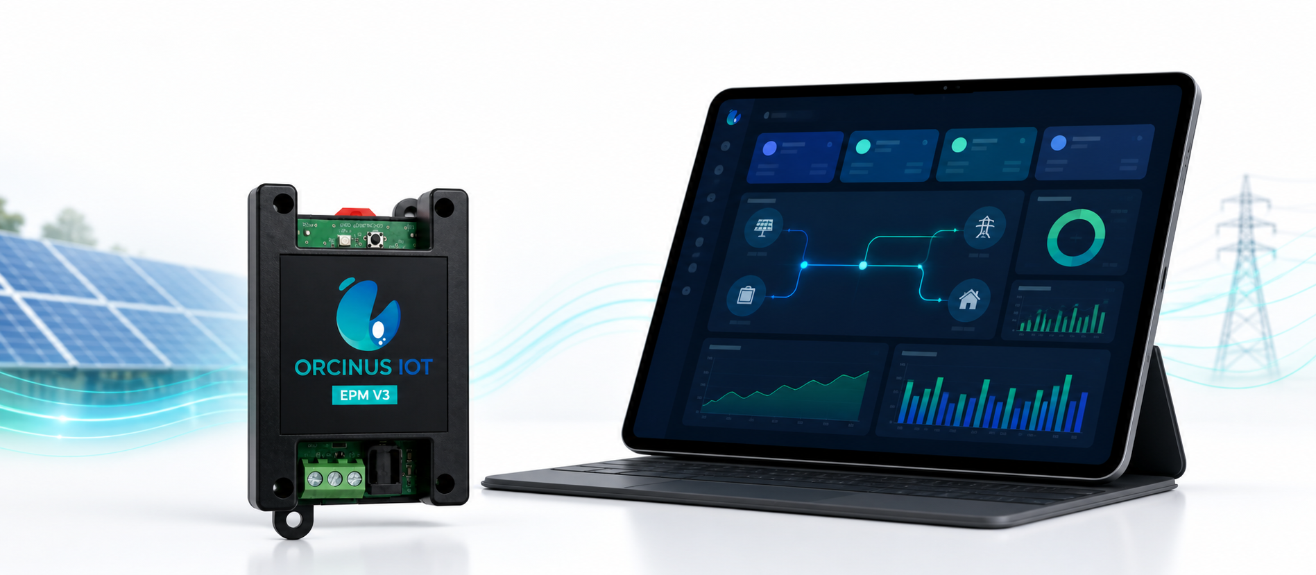 EPM V3 device beside cloud dashboard visualization